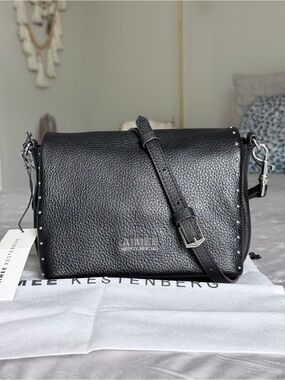 Aimee Kestenberg Studded Silver and Black Pebbled Leather Cross Body Bag